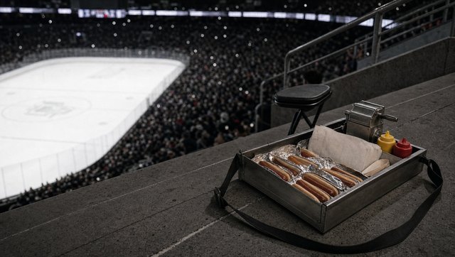 The vendor's tray on the aisle steps