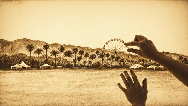The festival field drawn in sand