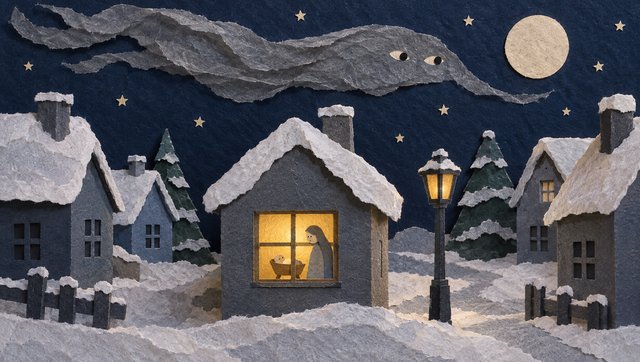 A paper town at night with the wind above it