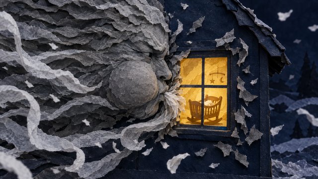 The paper wind pressed against a lit window
