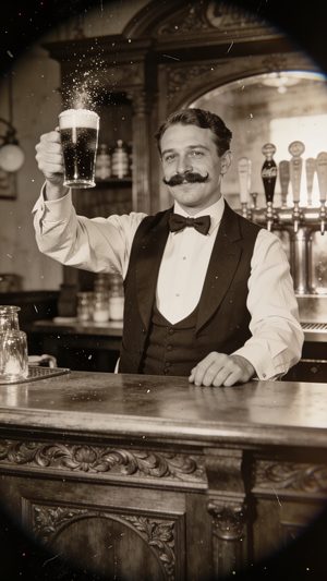 Old Timey: hand-cranked 1900s film, sepia, flicker