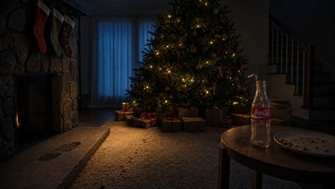 The Room: the tree, the stockings, the bottle and the plate of crumbs, a boot print on the rug