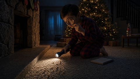 The Case: the kid with a flashlight and a magnifier on the carpet