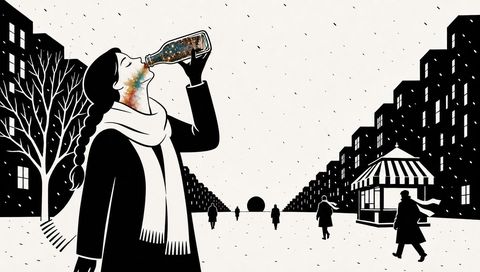 The Drink: she drinks, and the color runs down her throat