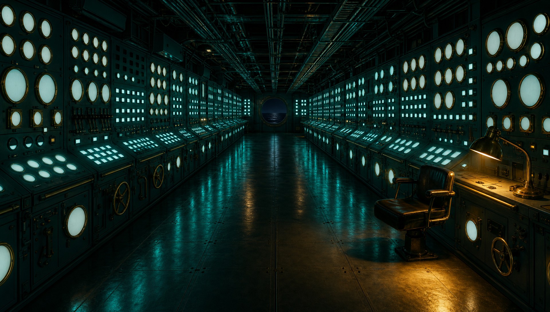 the night watch: an engine control room fully awake with nobody in it