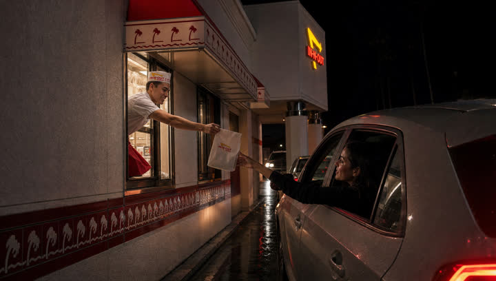 Board, the handoff at the pickup window