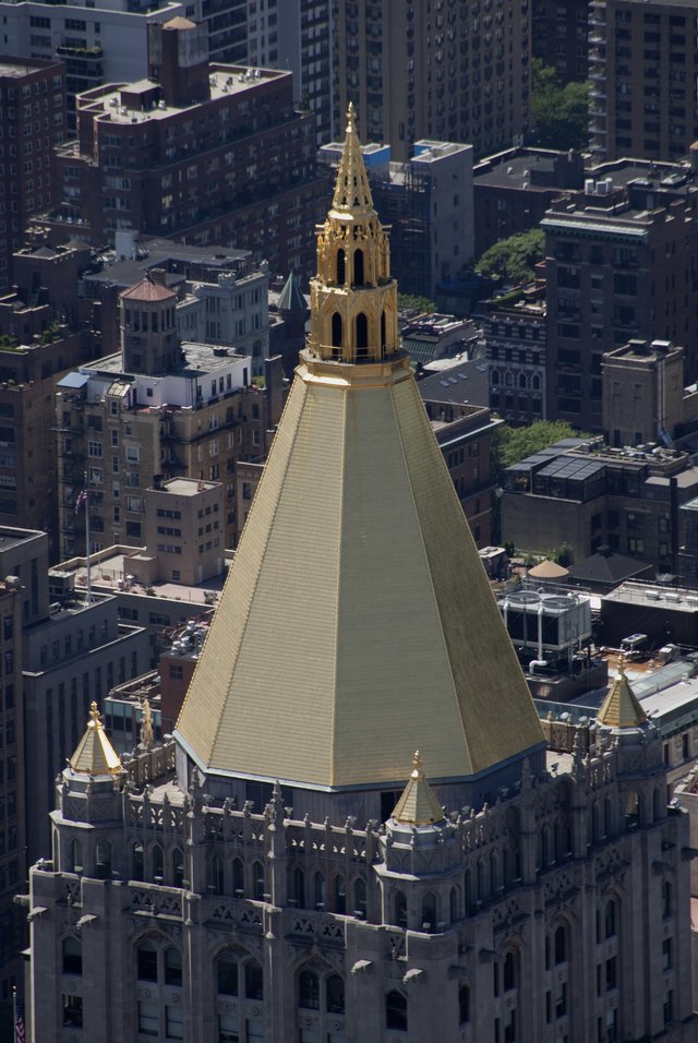 The gold roof of the New York Life Building, photographed from above and to the north